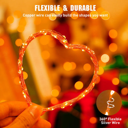 JMEXSUSS 4 Pack 50 LED Halloween Fairy Lights Battery Operated, 16.1ft Orange Fairy String Lights, Mini Orange Halloween Lights for Bedroom Garden Party Holiday Decorations