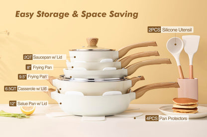 SENSARTE Ceramic Cookware Sets, Pots and Pans Set Non stick, 14-Piece Induction Cookware, Non toxic Healthy Non Stick Kitchen Cooking Set, with Frying Pans Set, PFAS PTFE PFOA PFOS Free