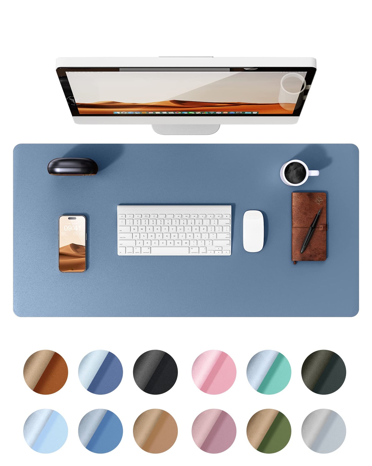 YSAGi Leather Desk Pad Protector, Office Desk Mat, Large Mouse Pad, Non-Slip PU Leather Desk Blotter, Laptop Desk Pad, Waterproof Desk Writing Pad for Office and Home (Blue, 23.6" x 13.8")