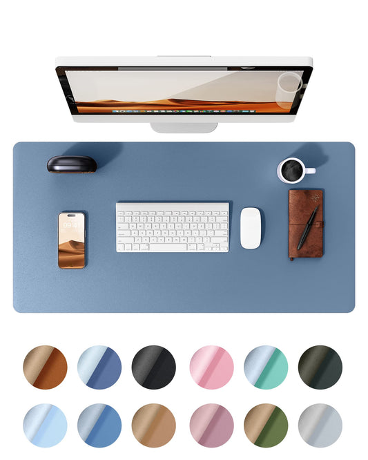 YSAGi Leather Desk Pad Protector, Office Desk Mat, Large Mouse Pad, Non-Slip PU Leather Desk Blotter, Laptop Desk Pad, Waterproof Desk Writing Pad for Office and Home (Blue, 23.6" x 13.8")
