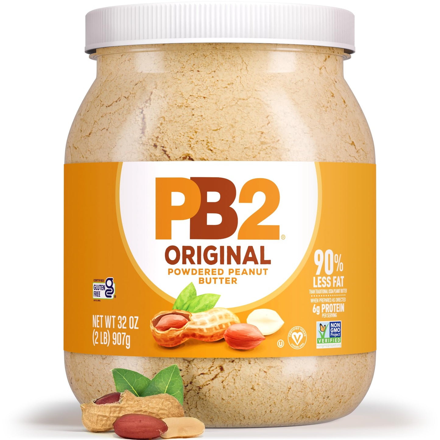 PB2 Powdered Peanut Butter Powder | 2LB Jar | Certified Gluten Free, Low-Carb, Keto Diet Friendly | Original Flavor with 6G of Protein, 90% Less Fat, 60 Calories Per Serving | Easy Mix for Healthy, Fit Diet