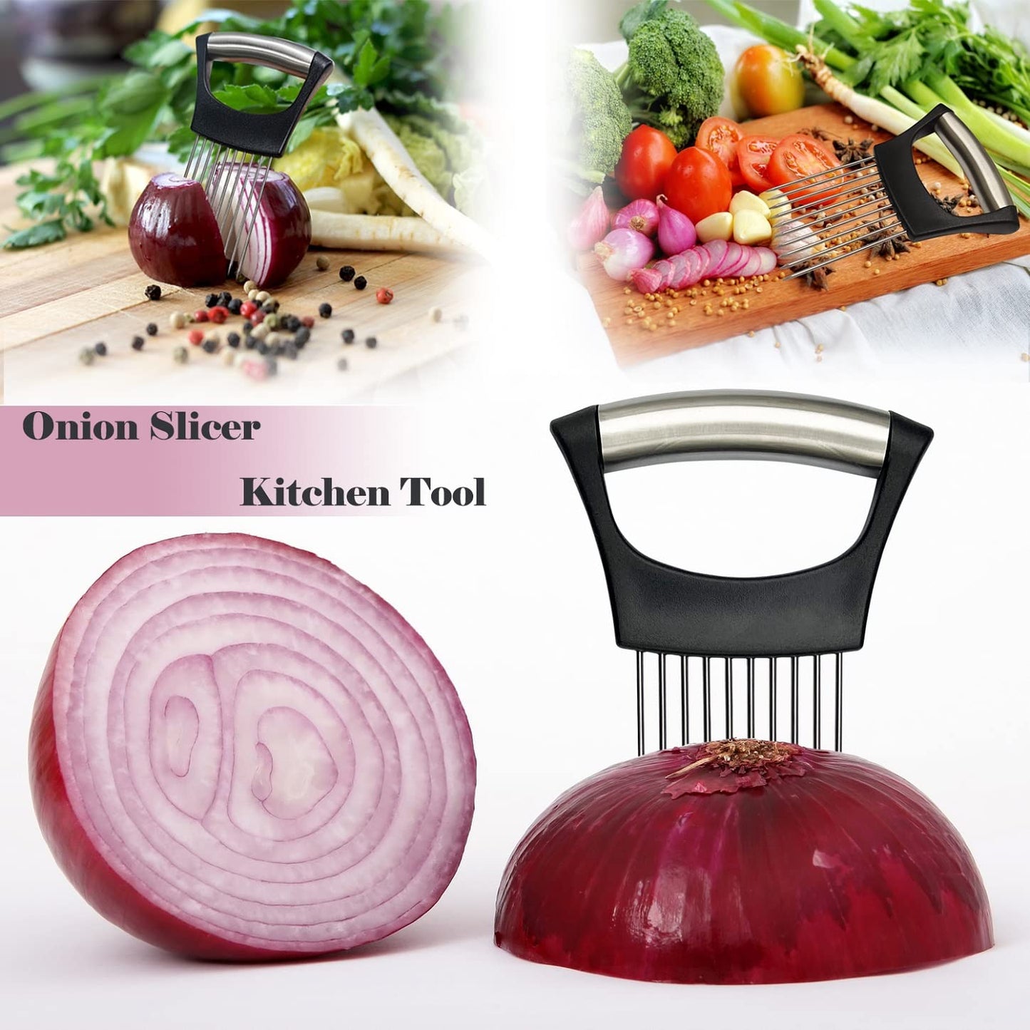 SCGFPOE Onion Slicer Holder, Onion | Tomato | Potato | Apple | Egg Holder for Slicing, Vegetables | Fruits Slicer Holder, Meat |Beef Chopper, Multi-Purpose Kitchen Accessory, 2 Pack