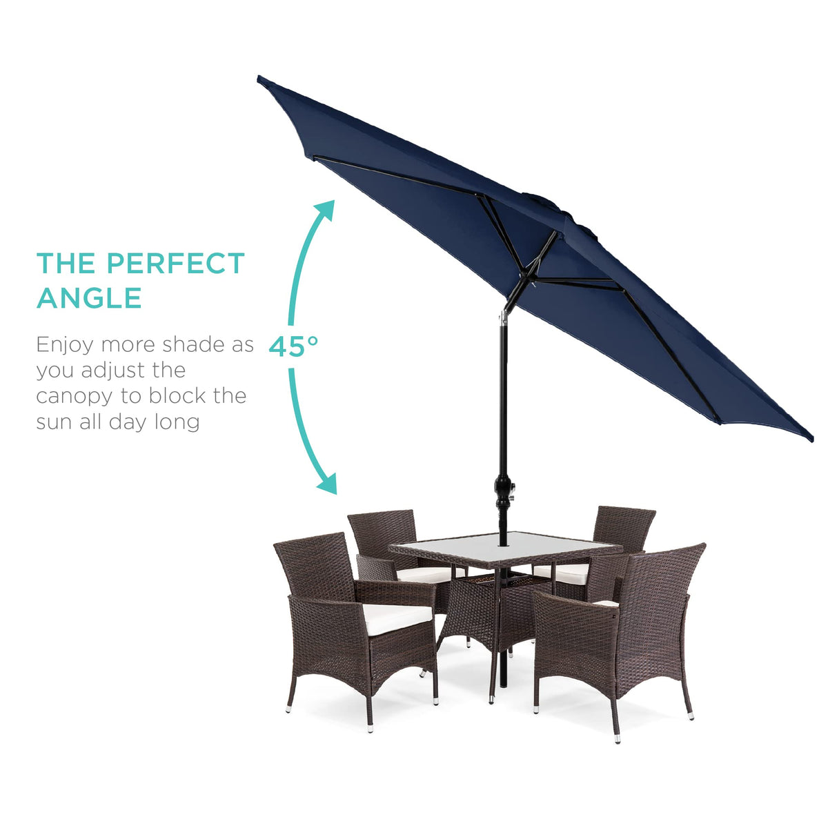 Best Choice Products 10ft Outdoor Steel Polyester Market Patio Umbrella w/Crank, Easy Push Button, Tilt, Table Compatible - Navy Blue