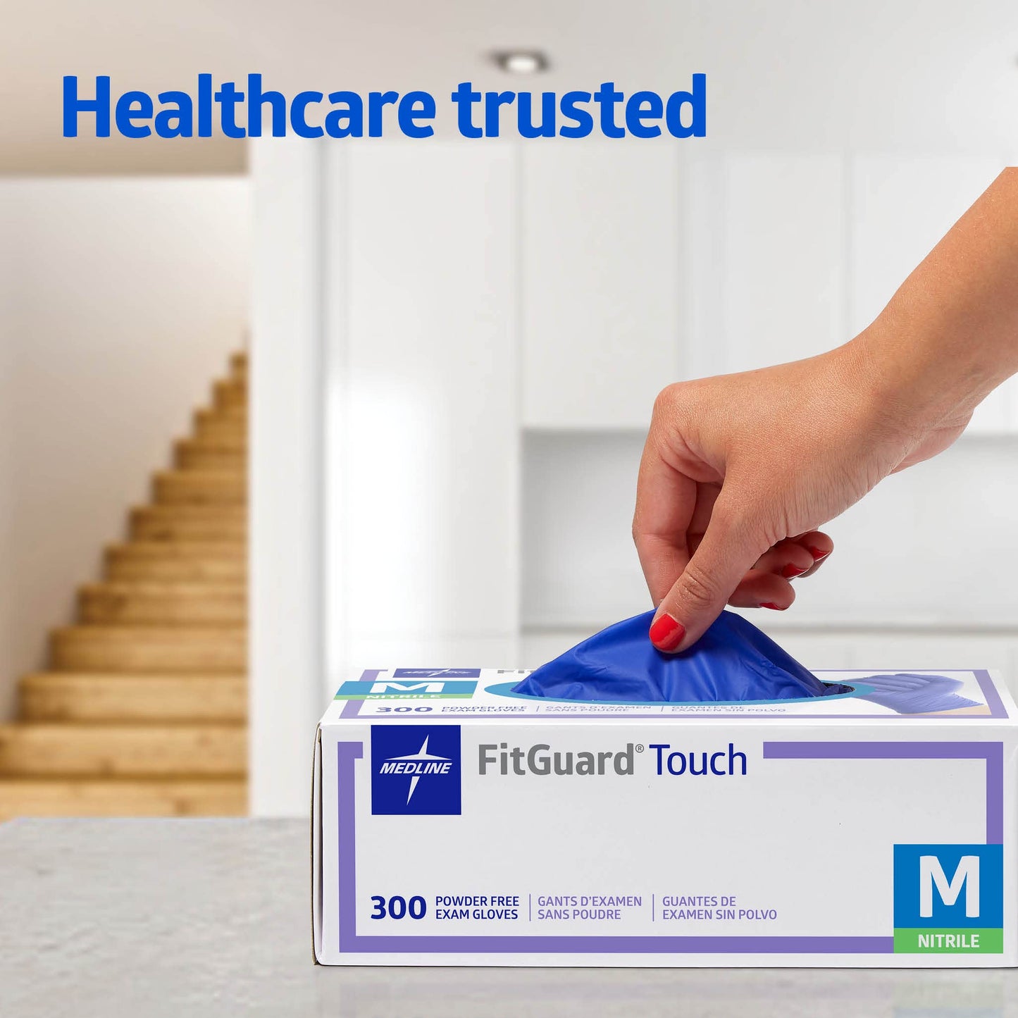 Medline FitGuard Touch Nitrile Exam Gloves, 300 Count, Medium, Powder Free, Disposable, Not Made with Natural Rubber Latex, Excellent Sense of Touch for Medical Tasks, Durable for Household Chores