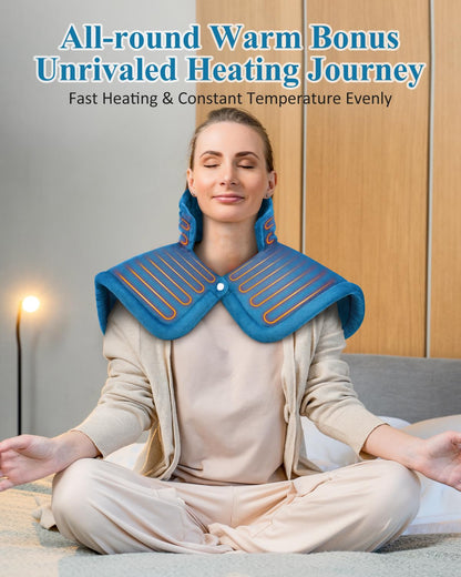 Heating Pad for Neck and Shoulder, Mothers Day Gifts for Mom, Electric Weighted Heat Pad for Back Pain Relief, Anniversary Birthday Gifts for Men Women Dad Him Her, Blue