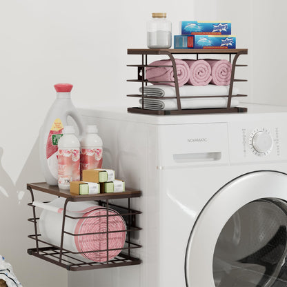 TIDIIABODE Extra Large 2 Pack Stackable Storage Pantry Organizers and Storage, Wall Mount Trash Bag Holder with Bamboo Top and Garbage Bag Dispenser, Brown