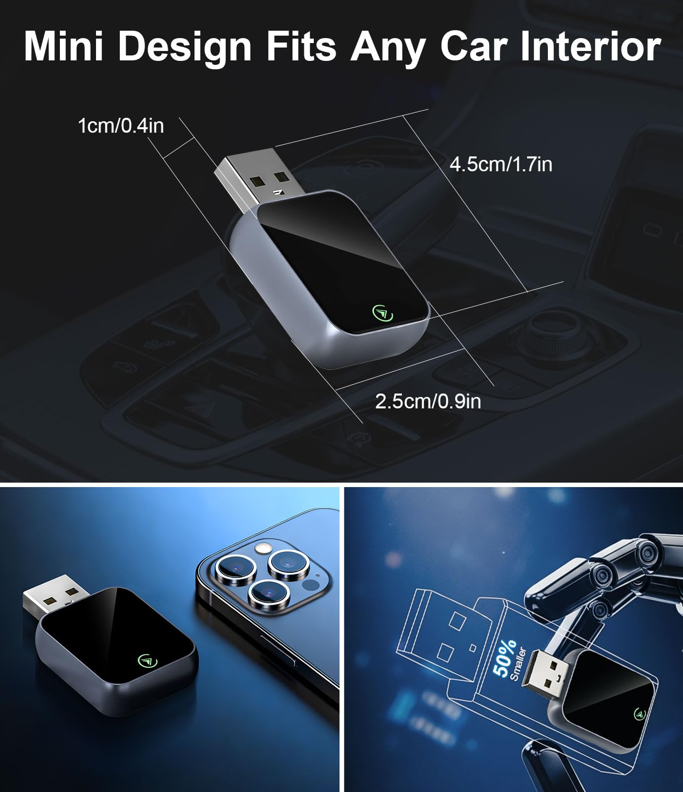 Enhanlife 2026 Wireless CarPlay Adapter for iPhone - 5s Auto-Connect, No Audio Lag - Convert Factory Wired to Wireless CarPlay - Bluetooth 5.3 & 5GHz Wi-Fi - Plug & Play (Includes USB A/C)