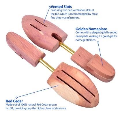 tongzaner Cedar Shoe Tree for Men, Adjustable Wooden Shoe Stretcher for Leather Shoes (2-Pack) (S (Fits Shoe Sizes 6.5-8.5))