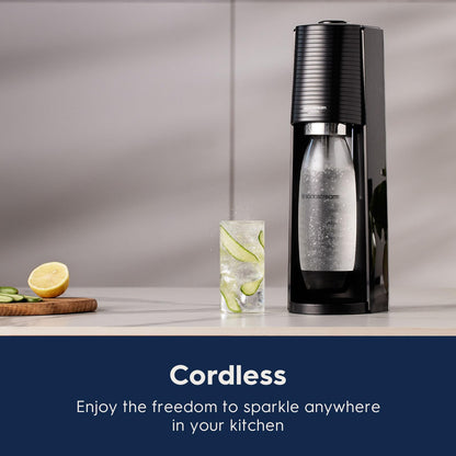 SodaStream Terra Sparkling Water Maker Bundle (Black), with CO2, DWS Bottles, and Bubly Drops Flavors