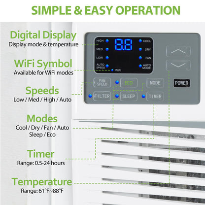 WiFi Enabled 12,000 BTU Window Air Conditioner, Smart Window AC Unit with Remote, Energy Saving, Easy Install Kit, Cools up to 550 Square Feet