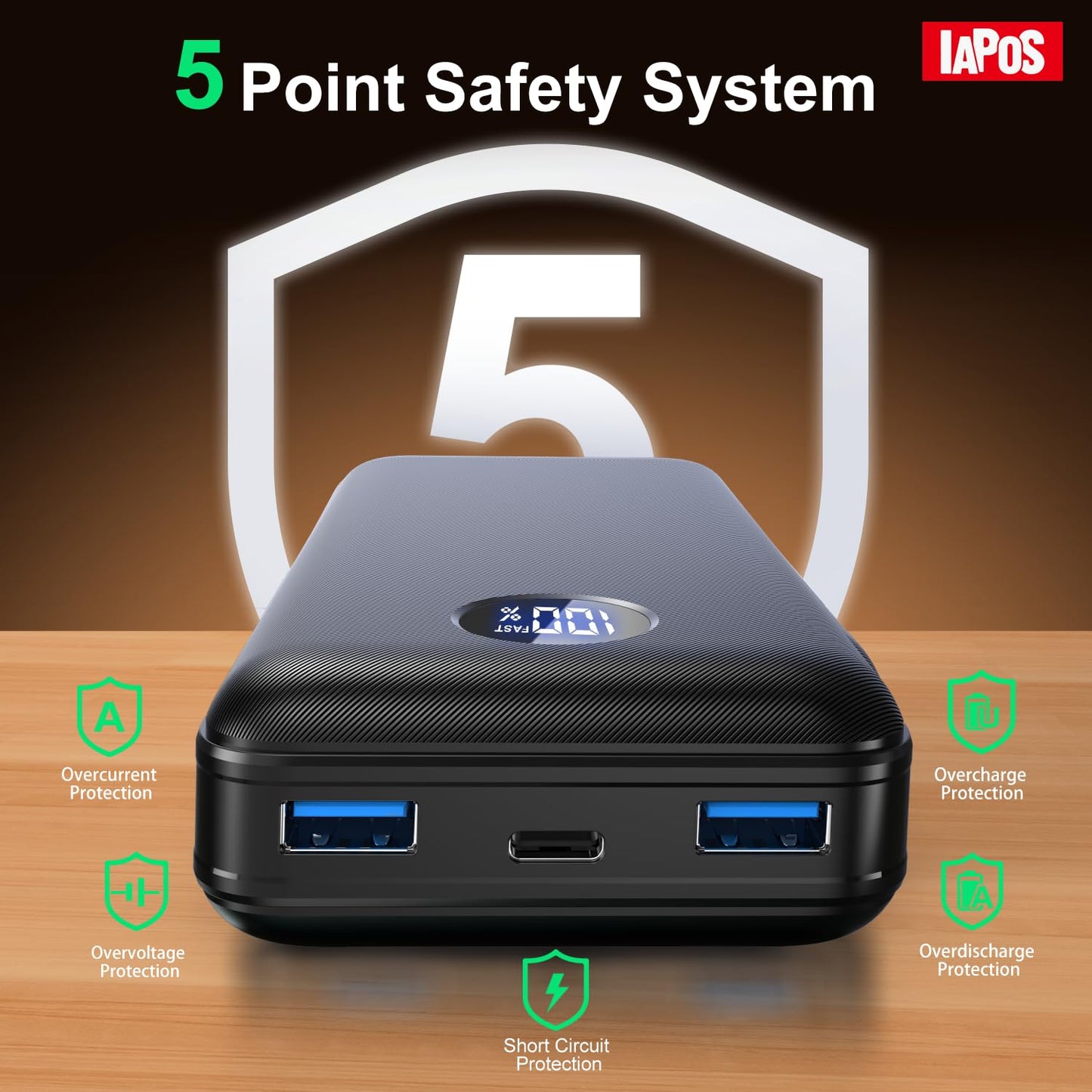 IAPOS Portable Charger 40000mah Power Bank, USB-C (22.5W) Fast Charging Battery Pack Portable Phone Charger for iPhone 15/14/13 Series, Android Samsung Galaxy, for Travel Camping - Black
