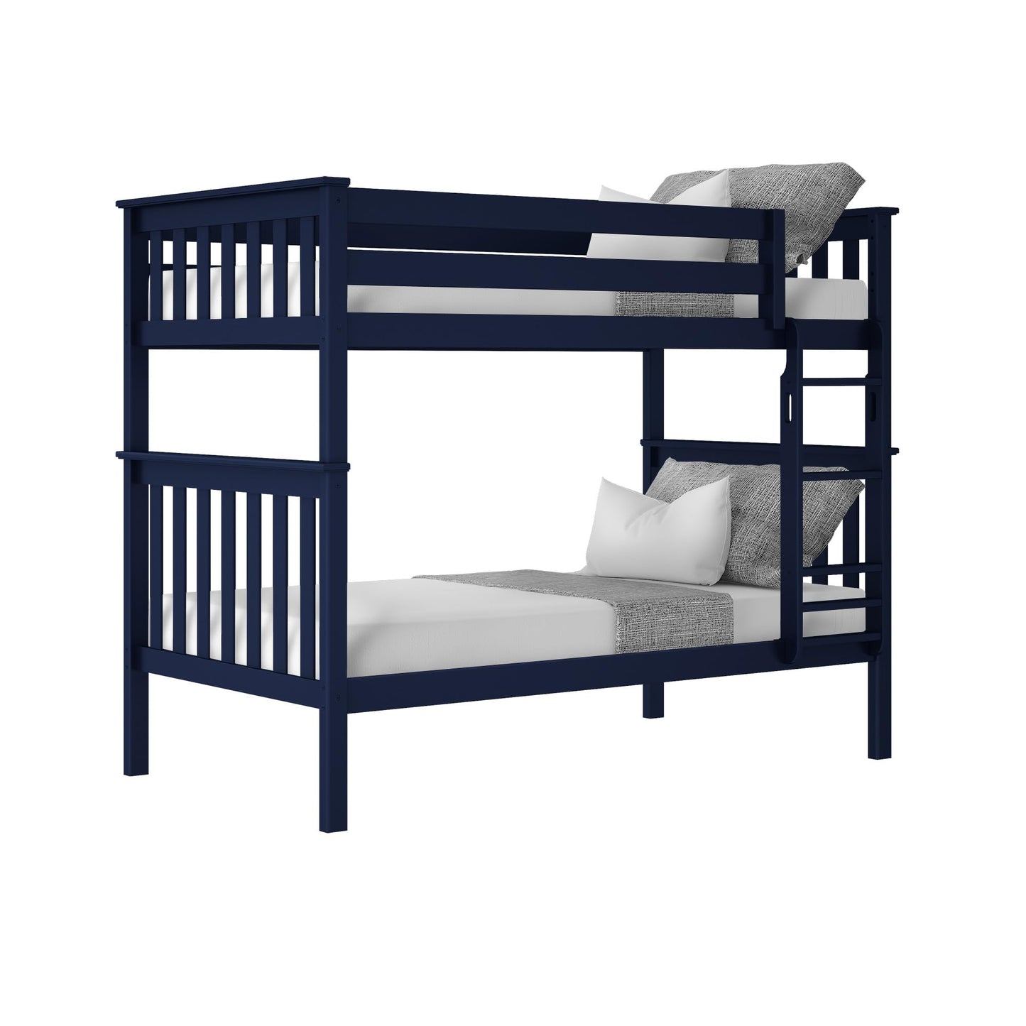 Max & Lily Bunk Bed Twin over Twin, Solid Wood Bunk Bed Frame with Ladder for Kids, 14" Safety Guardrails, Easy Assembly, No Box Spring Needed, Blue