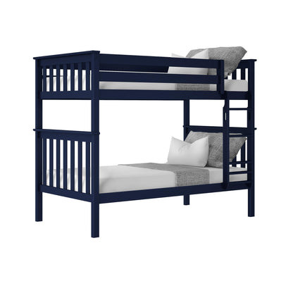 Max & Lily Bunk Bed Twin over Twin, Solid Wood Bunk Bed Frame with Ladder for Kids, 14" Safety Guardrails, Easy Assembly, No Box Spring Needed, Blue