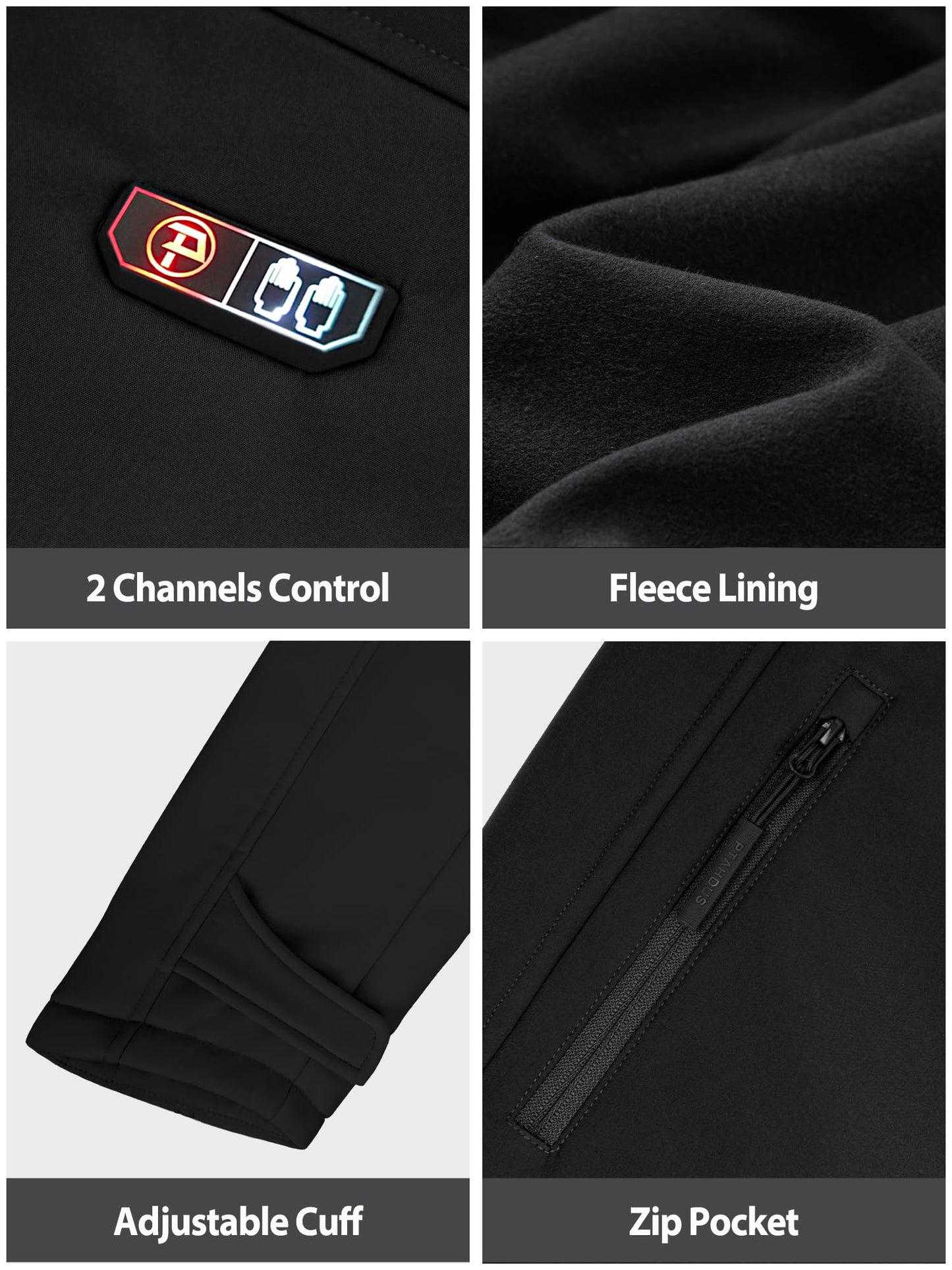 PTAHDUS Women's Heated Jackets 5 Heat Zones Battery Pack Included, with Hand Warmer Pocket(Black, Medium)