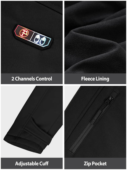 PTAHDUS Women's Heated Jackets 5 Heat Zones Battery Pack Included, with Hand Warmer Pocket(Black, Medium)