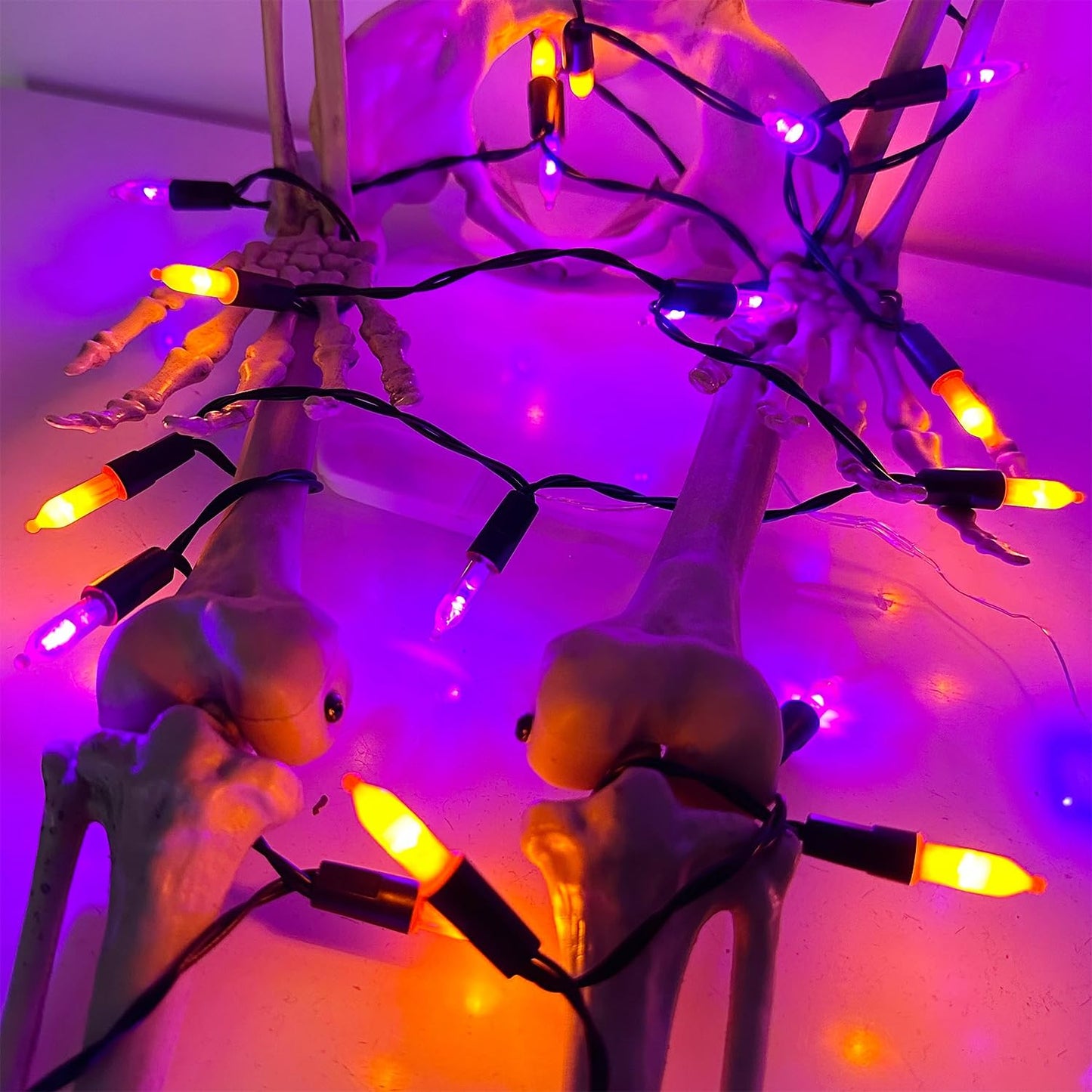 WATERGLIDE 2 Pack 50 LED Outdoor Halloween Lights, 16 FT Mini String Light with 8 Modes, Waterproof Battery Operated Tree Lights for Indoor Outdoor Patio Garden Party Decoration, Orange & Purple