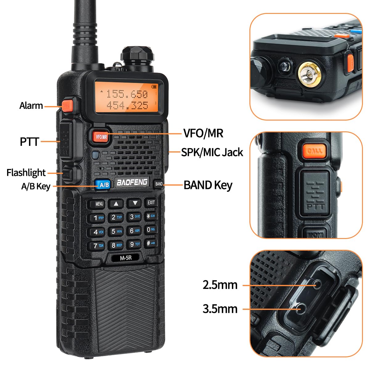 BAOFENG UV-5R Ham Radio Handheld Long Range 8w Upgrade UV5R Walkie Talkies M-5R 5RX Rechargeable 3800mAh Battery Multi Band Two Way Radio for Hunting Hiking,2 Pack (M-5R-4 Antenna)