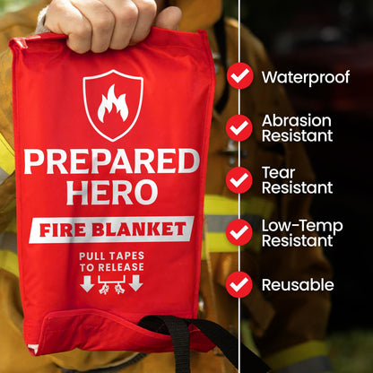 Prepared Hero Emergency Fire Blanket - 4 Pack Suppression for Kitchen, 40” x Home, Fiberglass Blanket.