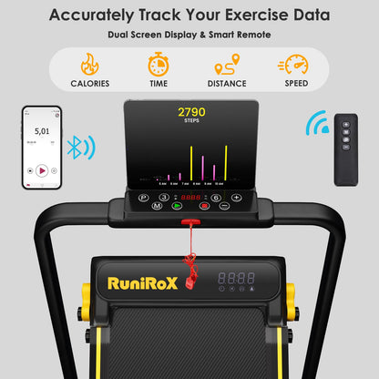 RuniRoX Walking Pad Treadmill with Incline, 3 in 1 Portable with Handle Bar and Lights, Under Desk for Home Office, with LED Display and APP