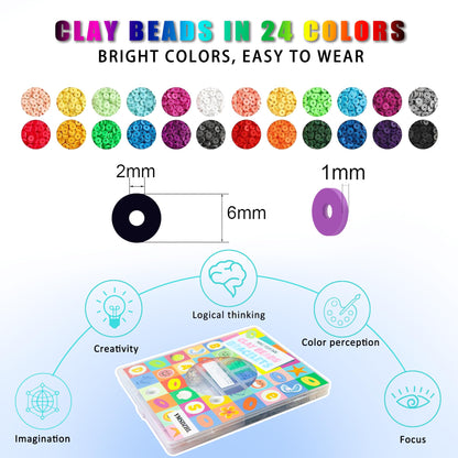 YMSDZHL 6000+PCS Clay Beads Bracelet Making Kit,24 Color DIY Flat Preppy Beads for Friendship Jewelry Making,Polymer Heishi Beads with Charms Gifts for Teen Girls Crafts for Ages 4-12