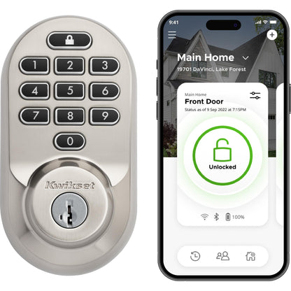 Kwikset Halo Wi-Fi Smart Lock, Keyless Entry Door Deadbolt, Geofence Auto-Unlock, Grade AAA Certified, No Hub Easy Install, Satin Nickel Lifetime Finish Warranty, Backlit Keypad