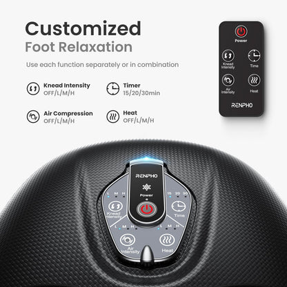 RENPHO Foot Massager Machine with Heat [2025 Upgraded], FSA HSA Eligible, Foot Massager for Plantar Fasciitis, 3 Heat Levels, Mothers Day Gifts for Women Mom Dad, Wireless Control, True Foot Massage