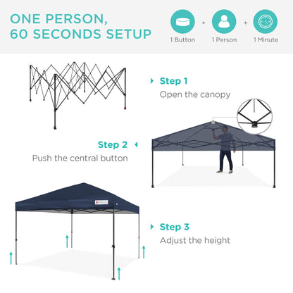 Best Choice Products 10x10ft 1-Person Setup Pop Up Canopy Tent Instant Portable Shelter w/ 1-Button Push, Case, 4 Weight Bags - Blue