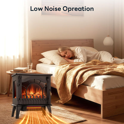 ZAFRO Freestanding Electric Fireplace Stove with Realistic Flame, 5100 BTU Electric Fireplace Heater with Retro Design, 1000W/1500W, Dual Safety Protection for Living Room, Bedroom