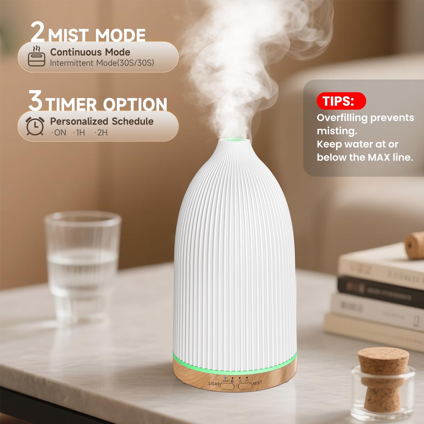 URPOWER Essential Oil Diffusers for Home with 7 LED Color Changing Lights, Timer & Auto-Off Ultrasonic Aromatherapy Diffuser Cool Mist Humidifer Scent Diffuser for Bedroom, Office, Yoga