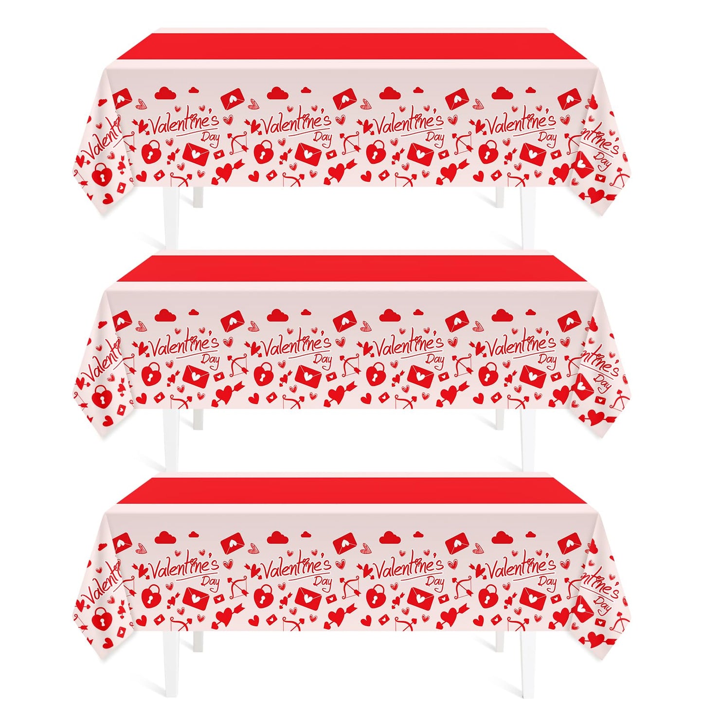 Childom Valentines Day Tablecloth for Valentines Day Decorations Party,3 Pack Disposable Plastic Valentines Table Cloths 54" x 108" Pink Table Cover,Valentines Decor for Wedding Engagement Anniversary