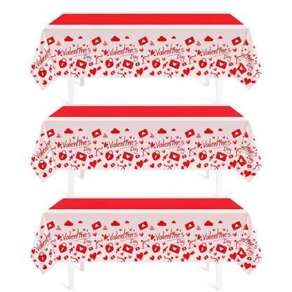 Childom Valentines Day Tablecloth for Valentines Day Decorations Party,3 Pack Disposable Plastic Valentines Table Cloths 54" x 108" Pink Table Cover,Valentines Decor for Wedding Engagement Anniversary