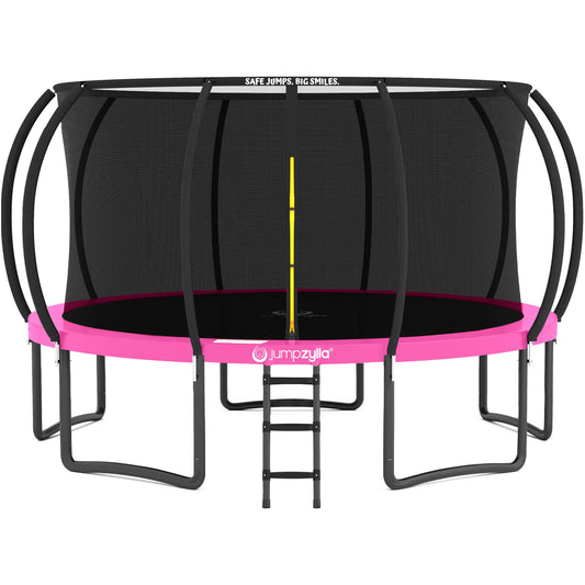 JUMPZYLLA Trampoline Outdoor 8FT 10FT 12FT 14FT 15FT 16FT with Enclosure and Ladder, ASTM Approved Recreational Trampoline for Kids and Adults, Anti-Rust Coated Frame