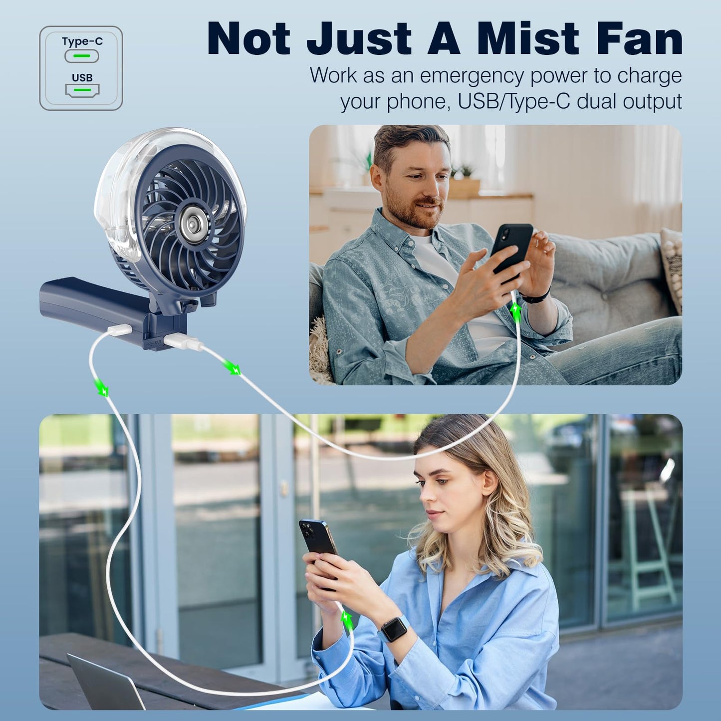 HandFan 4000mAh Upgraded Handheld Misting Fan, 50ml Water Tank, Rechargeable Personal Mister Fan Portable AC, Spray Water Mist Fans, Foldable Cooling Ice Fans for Beach Travel Outdoors(Royal Blue)
