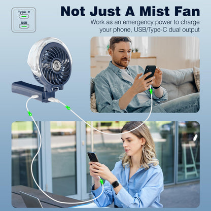 HandFan 4000mAh Upgraded Handheld Misting Fan, 50ml Water Tank, Rechargeable Personal Mister Fan Portable AC, Spray Water Mist Fans, Foldable Cooling Ice Fans for Beach Travel Outdoors(Royal Blue)