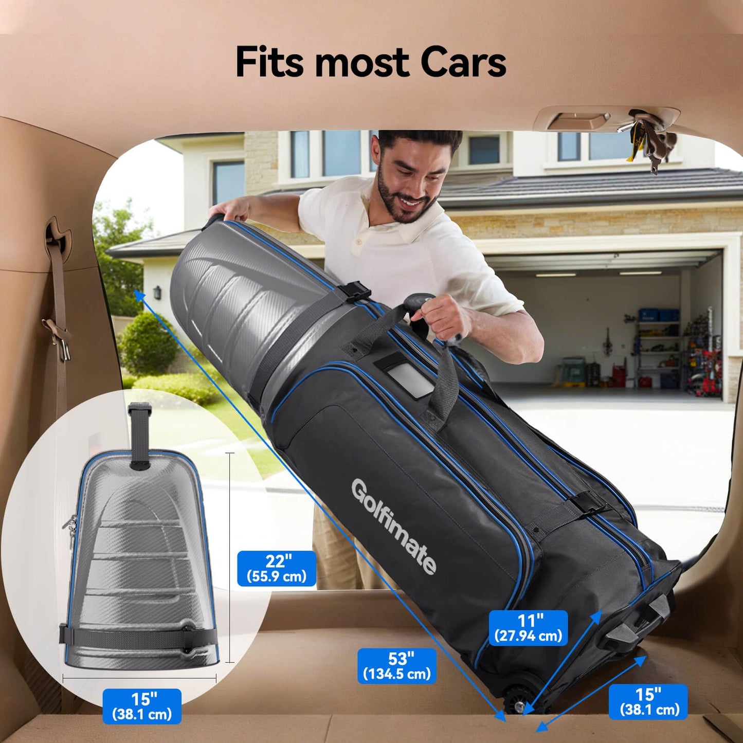 Golf Travel Bag for Airlines with Carbon Fiber Look Hard Top, Protective Club Traveling Cover with Wheel, Golf Club Carrier Case for Airplanes, Thick Padding, Durable Zippers, 2 Spacious Side Pockets