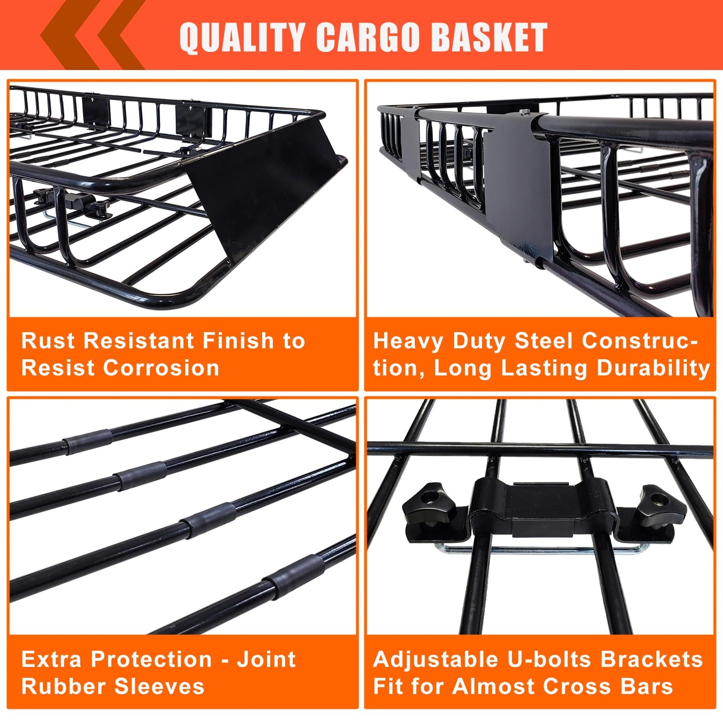 MeeFar Roof Rack Carrier Basket Universal Rooftop 65" X 39" X 6" Large Size Roof Rack + Waterproof Bag 20 Cubic Feet (51" 40" 17"), and Cargo Net with Attachment Hooks, Ratchet Straps