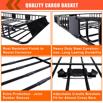 MeeFar Roof Rack Carrier Basket Universal Rooftop 65" X 39" X 6" Large Size Roof Rack + Waterproof Bag 20 Cubic Feet (51" 40" 17"), and Cargo Net with Attachment Hooks, Ratchet Straps