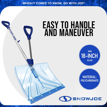 Snow Joe SJ-SHLV02 Shovelution Ergonomic Snow Shovel, 18-Inch Poly Shovel Blade, Spring-Assist Handle with D-Ring Grips