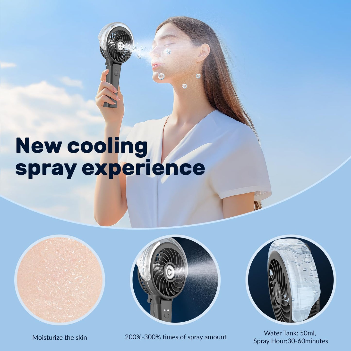 HandFan 4000mAh Upgraded Handheld Misting Fan, 50ml Water Tank, Rechargeable Personal Mister Fan Portable AC, Spray Water Mist Fans, Foldable Cooling Ice Fans for Beach Travel Outdoors(Royal Blue)