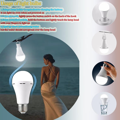 6Pack White Rechargeable Emergency 15W LED Light Bulb,Stay Lights Up When Power Failure,100W Equivalent,1500lm,White Light 6000K,E26/27 Base,2200mAh Lithium Battery