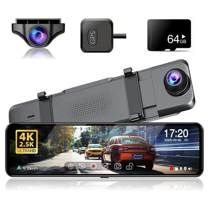 JOMISE G814 11" 4K+2.5K Rear View Mirror Camera — No WiFi/Bluetooth, Mirror Dash Cam Front and Rear, Pure Evidence Recorder, Dash Cam for Cars, 3X Zoom, 64GB Card Included