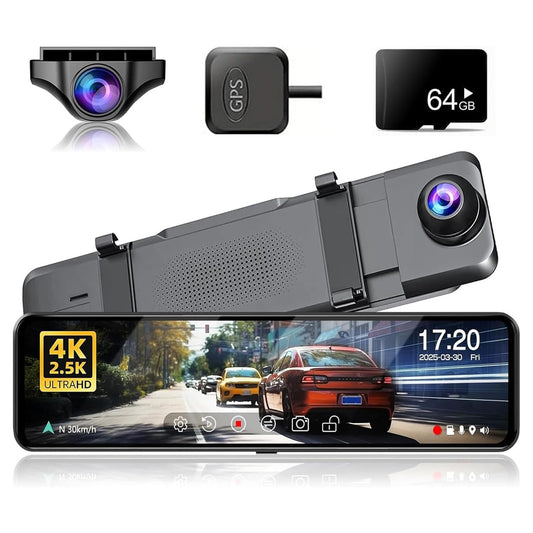 JOMISE G814 11" 4K+2.5K Rear View Mirror Camera — No WiFi/Bluetooth, Mirror Dash Cam Front and Rear, Pure Evidence Recorder, Dash Cam for Cars, 3X Zoom, 64GB Card Included