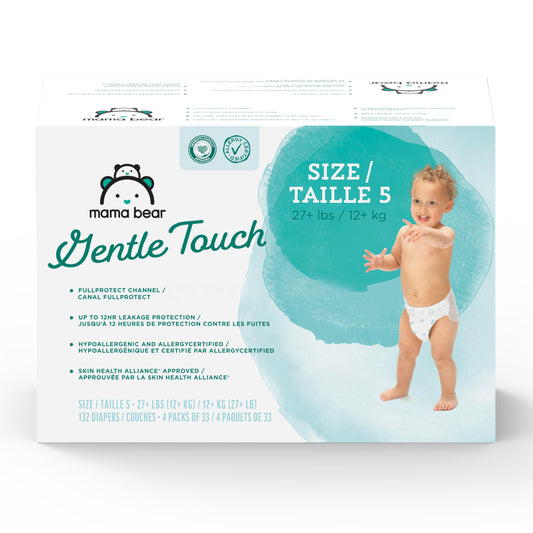 Amazon Brand - Mama Bear Gentle Touch Diapers, Size 5, 132 Count (4 packs of 33)