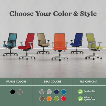 HON Ignition 2.0 Mid Back Task Chair, Advanced Synchro-Tilt Control, Office Chair with Lumbar Support, Height and Width Adjustable Arms, Black Frame, Black