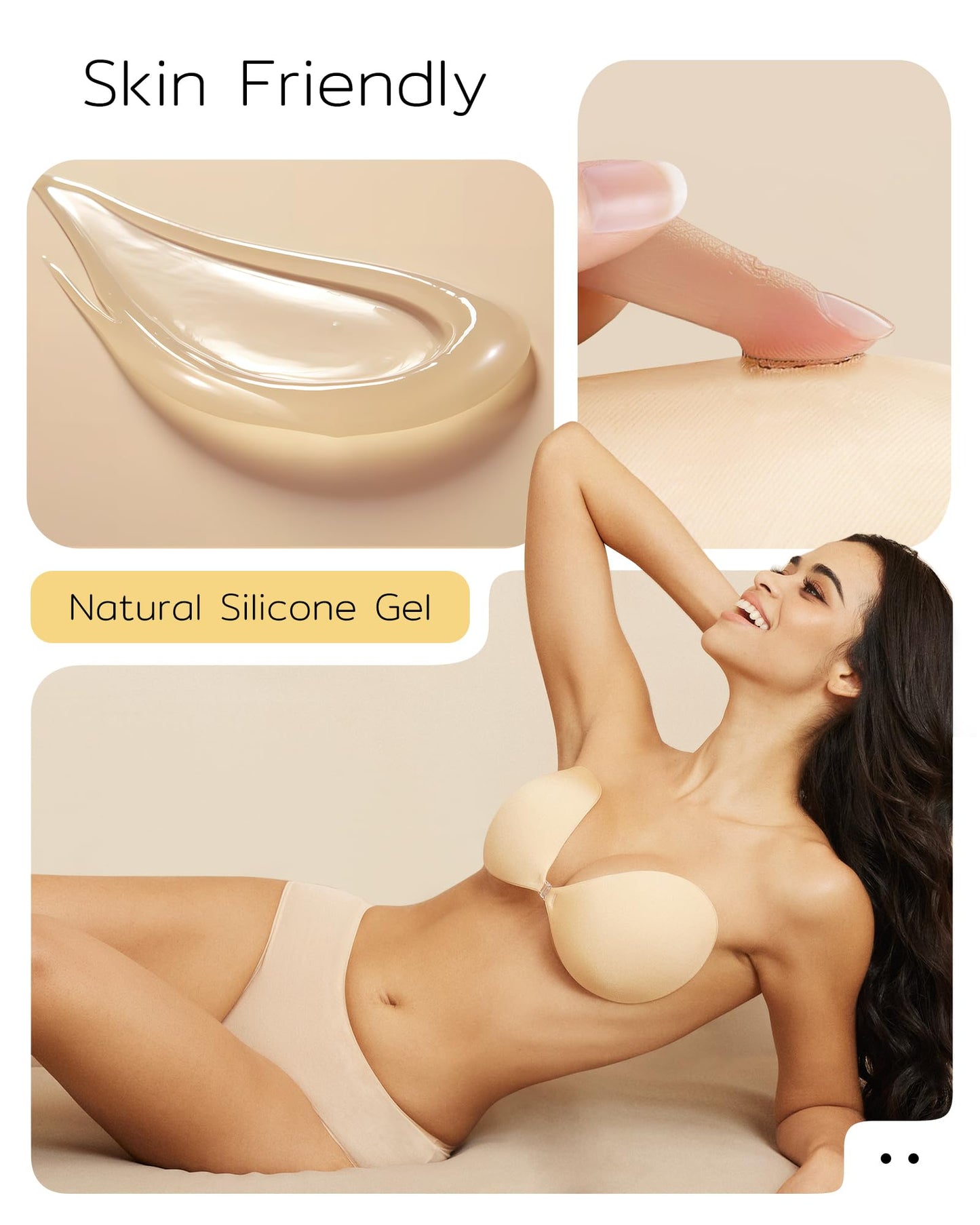 Niidor Adhesive Bra Strapless Sticky Invisible Push up Silicone Bra for Backless Dress with Nipple Covers Nude(A Cup)