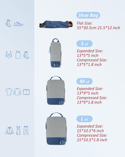 BAGSMART 6 Set Compression Packing Cubes for Travel, Lightweight Vacation Travel Essentials for Men, Travel Accessories for Suitcase Organizer Bags Set, Durable Luggage Organizer Travel Bags