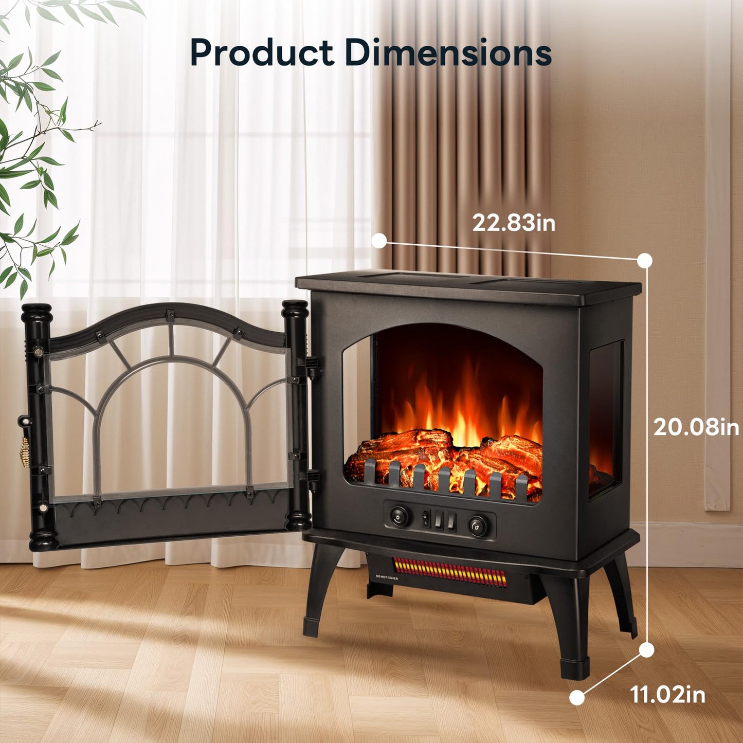 ZAFRO Freestanding Electric Fireplace Stove with Realistic Flame, 5100 BTU Electric Fireplace Heater with Retro Design, 1000W/1500W, Dual Safety Protection for Living Room, Bedroom