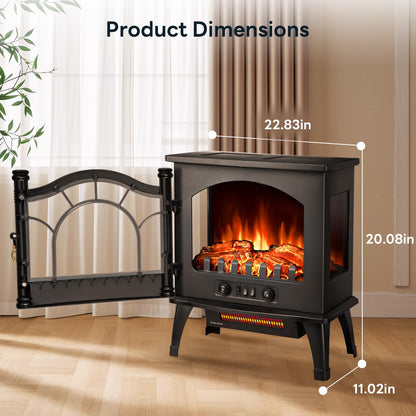 ZAFRO Freestanding Electric Fireplace Stove with Realistic Flame, 5100 BTU Electric Fireplace Heater with Retro Design, 1000W/1500W, Dual Safety Protection for Living Room, Bedroom