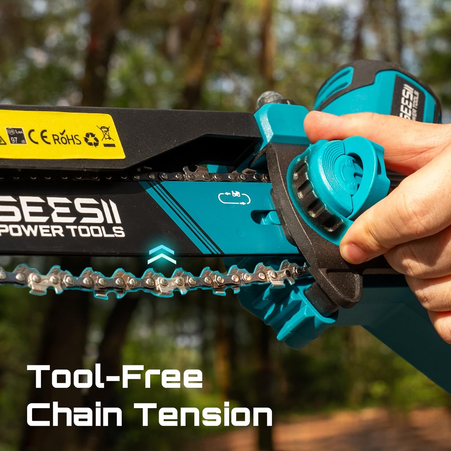 SEESII 8-Inch Cordless Mini Chainsaw, 2026 Upgraded Brushless Motor, Electric Chainsaw with 2×4000mAh Batteries, Tool-Free Chain Tension & Auto-Oiler, Handheld Tree Saw for Efficient Cutting