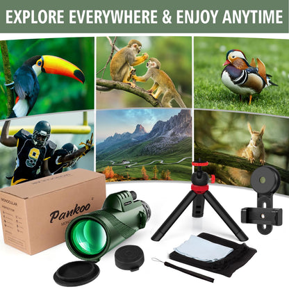 40x60 High Power Monocular Telescope for Adults - Equipped with Phone Adapter, Tripod, and Hand Strap - Low Light Night Vision with BAK4 Prism - Perfect for Bird Watching, Travel, and Concerts